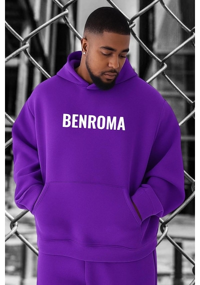 Benroma Baskılı Büyük Beden Sweatshırt Mor