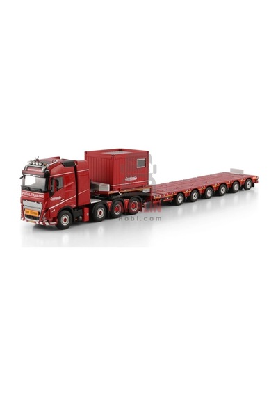 1/50 Nooteboom Red Line Volvo Fh5 Globetrotter 8x4 Manoovr - 6 Axle + 10ft Contaıner