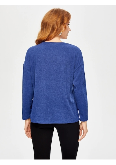 Faik Sönmez Triko Görünümlü Kadın Sweatshirt 69154 İndigo