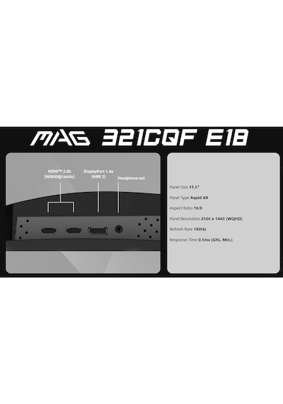 Msı 31.5 Mag 321cqf E18 2560x1440 Wqhd 16:9 Curve 1500r Rapıd Va 180hz 0.5ms Freesync Gamıng Monıtor
