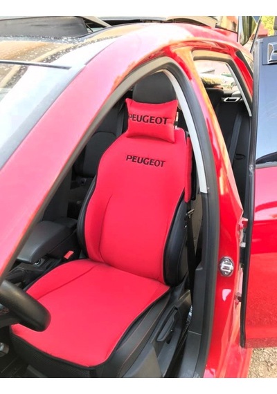 Peugeot Nakışlı Ön İkili Oto Koltuk Minderi 2 Adet Boyun Yastığı