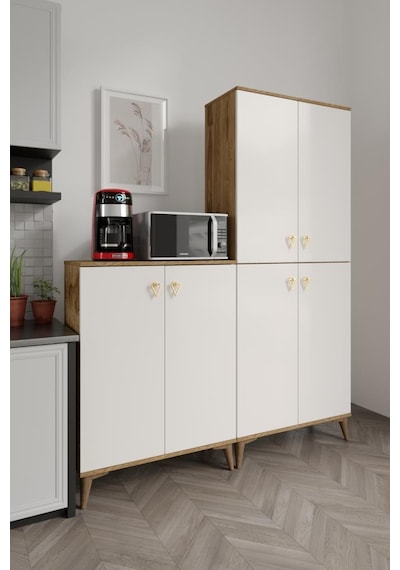Simple Sp6190 Çok Amaçlı Dolap 6 Kapaklı Mutfak Dolabı Balkon Dolabı Kiler Banyo Dolabı Ayakkabılık Ekru Ceviz