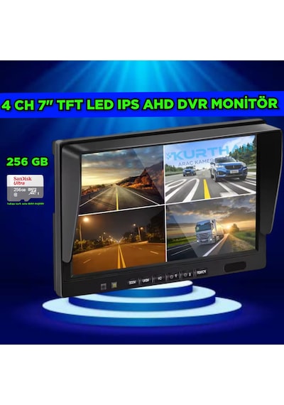 7 İnç Hybrid Dvr Monitör 4 Kanal 256 Gb 12-24 Volt
