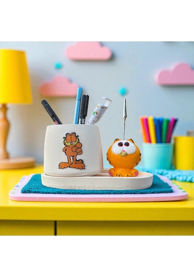 Dekoratif Sevimli Garfield Baskılı Kalemlik Ve Garfield Notluk Seti Renkli