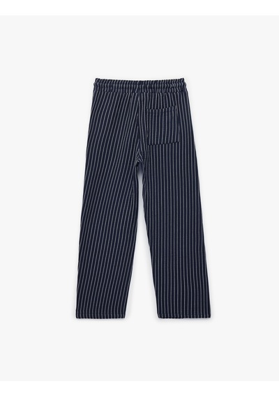Koton Pamuklu Beli Bağcıklı Cepli Çizgili Pantolon Lacivert Çizgili 6skb40022tw