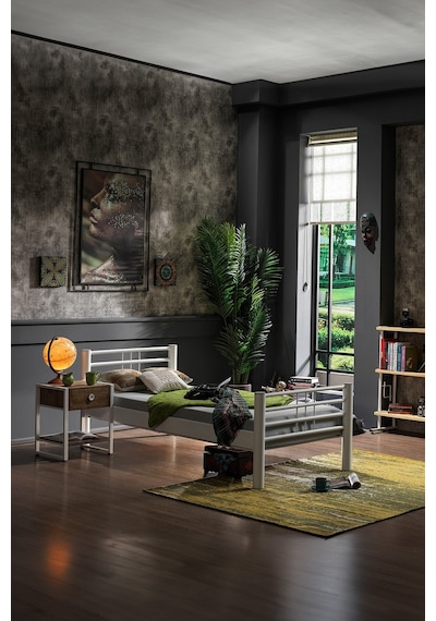 Asos Tek Kişilik Ferforje Metal Karyola-beyaz