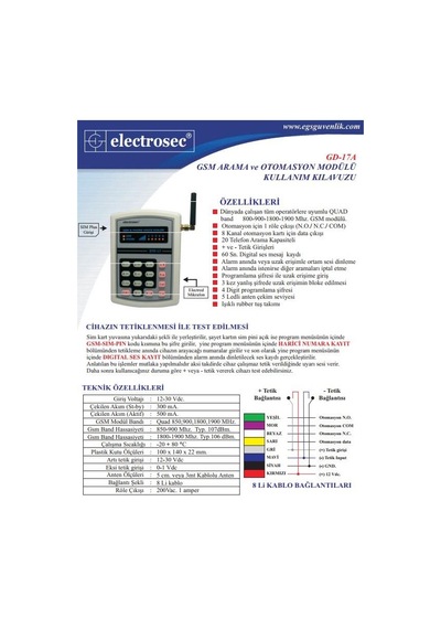 Electrosec Gd-17A 1+ Kanal Sms Otomasyon (+ Op. 8 Kanal )