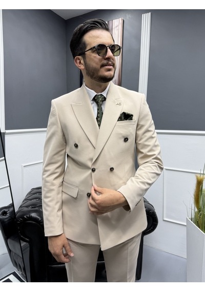 Avni Ceylan Milano Doppio Stil Kruvaze Takım Elbise Krem