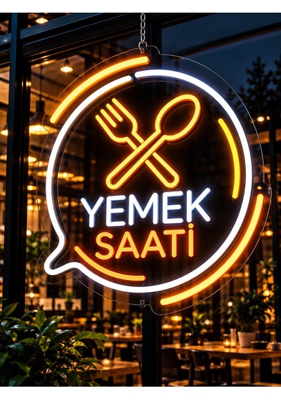 Yemek Saati Led Neon Tabela 60x30 Cm Restoran Kafe Vitrin Dekorasyonu