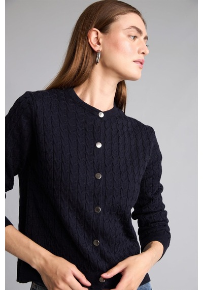 Defacto Regular Fit Bisiklet Yaka Düğmeli Dokulu Triko Basic Hırka H8479ax26wnnv131 Lacivert-nv131