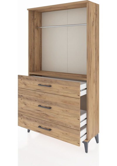 Arges Dolap Tek Raflı 3 Çekmeceli Tek Askılı 88x30x163 Çam-çam Çam
