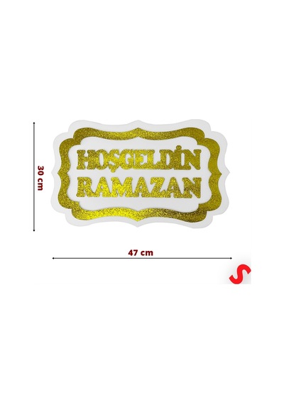 Hoşgeldin Ramazan Strafor Süs, 30cm X 47cm - Beyaz Altın 0-99