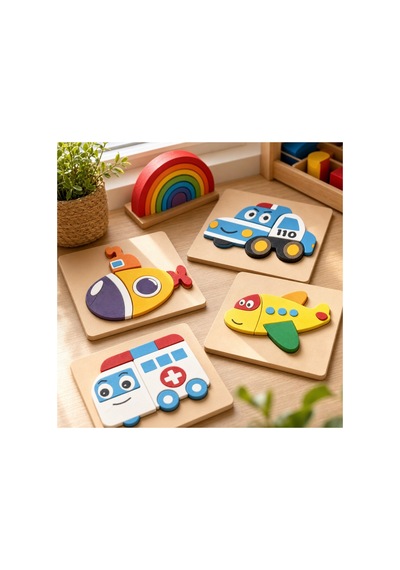 Bebek 4'lü Puzzel Pla Araçlar Temalı 3d Puzzle Seti