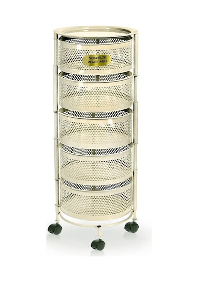 River World Tekerlekli Rengi Krem Açılabilen 5 Katlı Çok Amaçlı Metal Raf Mutfak, Balkon, Kiler Çok Renkli