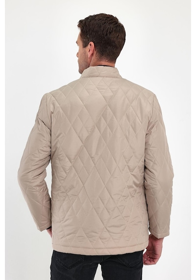 Sivaist Erkek Krem Standart Fit Normal Kesim Içi Kürklü Dik Yaka Çıtçıtlı Dolgulu Desenli Overcoat-Krem