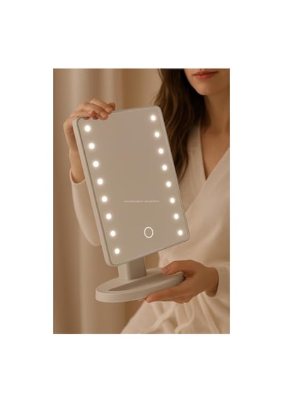 Busstier Led Işıklı Makyaj Aynası Dokunmatik 3 Işık Modlu Ayarlanabilir Oynar Başlıklı Masa Üstü Ayna Beyaz Işık Gün Işığı Sıcak Işık Açık Bej