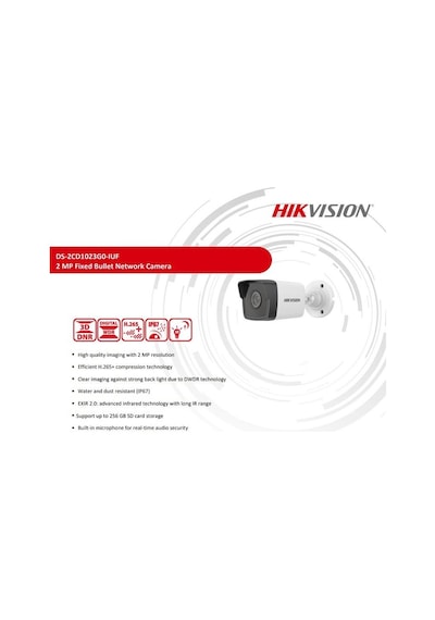 HIKVISION DS-2CD1023G0-IUF 2MP BULLET IP KAMERA 2.8mm Dahili Mikrofonlu HIKVISION DS-2CD1023G0-IUF 2MP BULLET IP KAMERA 2.8mm Dahili Mikrofonlu