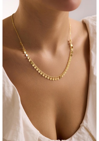 925 Ayar Gümüş Gold Kaplama Minimal Pullu Model Kolye