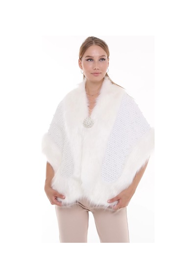 Furrier Geniş Kesim Taşlı Bolero Beyaz
