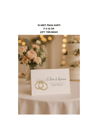 Nişan Yüzüklü Masa Kartı - Çift Yön Baskı - 11x16cm - İsme Özel - Nişan Kartı - Nikah Kartı