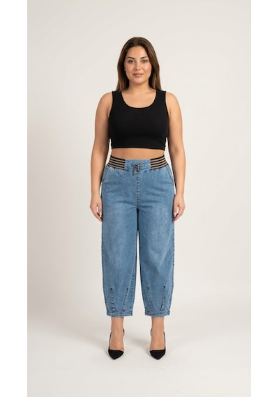 Zanessi Fashıon Büyük Beden Beli Lastikli Cepli Likralı Denim Mom Kesim Kadın Pantolon Taba Zanessi Fashıon Büyük Beden Beli Lastikli Cepli Likralı Denim Mom Kesim Kadın Pantolon Taba