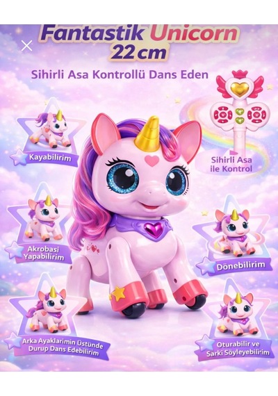 Uzaktan Kumandalı Unicorn Robot Sihirli Asa Kontrollü Fantastik Unicorn Robot 22 Cm Dans Eden Şa