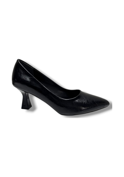 C-shoes 249-26 Kırışık Rugan Deri Orta Boy Topuklu Kadın Stiletto Siyah