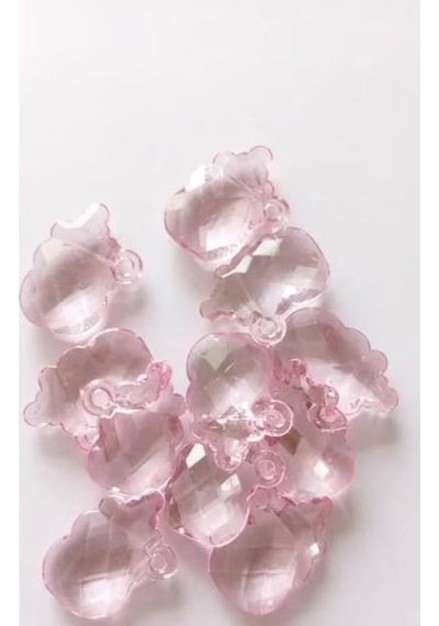 12 Adet Şeffaf Pembe Kristal Kesim Biberon Figürü - 4.5 Cm Büyük Boy Bebek Şekeri Ve Organizasyon Süsü