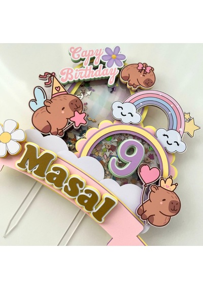 Kapibara Capybara Temalı Kız Çocuk Doğum Günü İsme Özel 3d Pasta Parti Süsü Cake Topper Çocuk