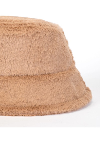 Teknotrust Peluş Bucket Kova Moda Kadın Kışlık Şapka - Vizon Kahverengi
