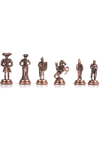 Gifthome Metal Satranç Takımı/seti Orta, İspanyol, Antik Taş Ve Ceviz Düz Masif Satranç Tahtası