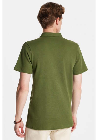 Tudors Erkek Slim Fit Dar Kesim %100 Pamuk Fermuarlı Yeşil Polo Yaka Tişört-34349 Yeşil