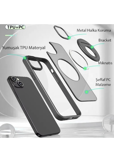 Ally İphone 15 Plus İçin Magsafe Uyumlu Yüzük Standlı Manyetik Silikon Kılıf- 5775