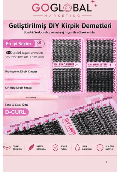 2 Adet-profesyonel Takma Kirpik Uygulama Seti 800 Demet Cluster Kirpik 30d-40d-60d-80d Bond &