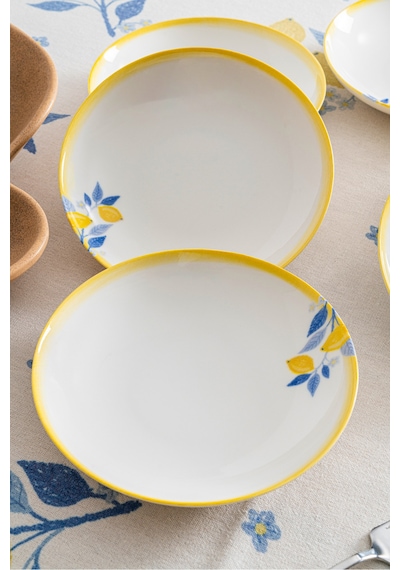 Limon Desenli 20 Cm Premium Porselen Yemek Tabağı - 6 Adet Sarı