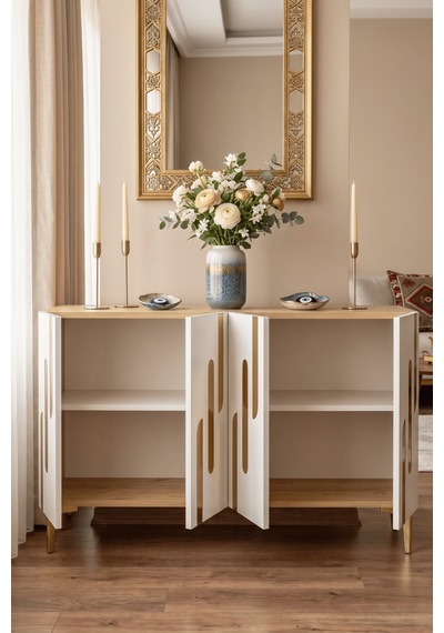 Ka1229dbg Ece120 Konsol, Kahve Köşesi Ve Tv Sehpası, Çok Amaçlı Dolap Safirmeşe - Beyaz - Gold 120cm Ka1229dbg Ece120 Konsol, Kahve Köşesi Ve Tv Sehpası, Çok Amaçlı Dolap Safirmeşe - Beyaz - Gold 120cm