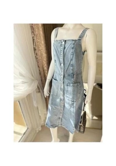Gesshop Kadın Boydan Düğmeli Cepli Askılı Midi Boy Denim Elbise Askılı Elbise Buz Mavisi Gesshop Kadın Boydan Düğmeli Cepli Askılı Midi Boy Denim Elbise Askılı Elbise Buz Mavisi