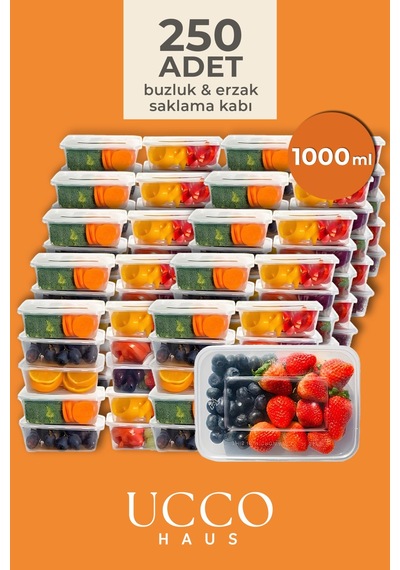 250 Adet 1 Litre Ekonomik Buzdolabı Dondurucu Erzak Sızdırmaz Saklama Kabı Seti Buzluk Organizer Şeffaf