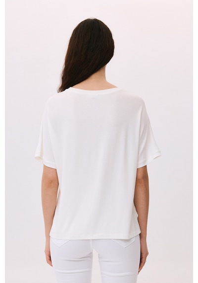 Daido Kadın Yuvarlak Yaka Kısa Kollu Desenli T-shirt 6217 Ekru