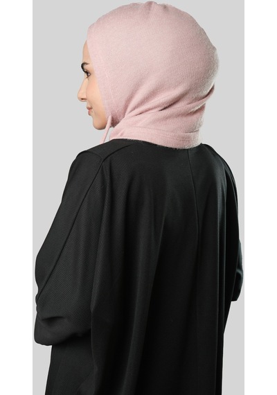 Hürrem Bone Pudra Bağcıklı Peluş Balaklava Boyunluklu Bere Jakar Düz 2327 06 Pudra