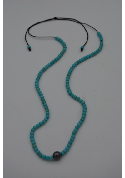 Stoneage Jewellery Hematit Ve Turkuaz Taşlı Metalsiz  Kolye Siyah