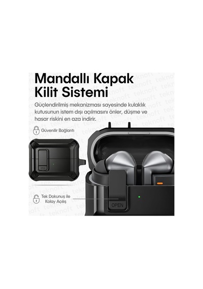 Samsung Galaxy Buds 3 Pro, Buds 3 Ve Buds 3 Fe İle Uyumlu Mandallı Kapak Kilit Sistemli Mat Dokulu Darbelere Dayanıklı Premium Silikon Kılıf