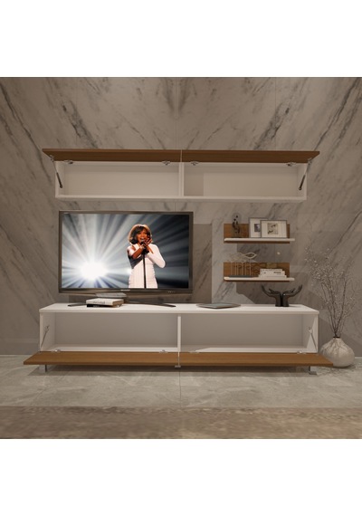 Decoraktiv Eko 5 Mdf Std Krom Ayaklı Tv Ünitesi Tv Sehpası Beyaz - Ceviz