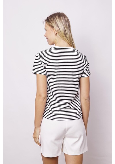 Jument Kadın Likralı Çizgili Kaşkorse Sıfır Yaka Kısa Kol T-shirt Bluz-beyaz Çizgi Beyaz Ç. Jument Kadın Likralı Çizgili Kaşkorse Sıfır Yaka Kısa Kol T-shirt Bluz-beyaz Çizgi Beyaz Ç.