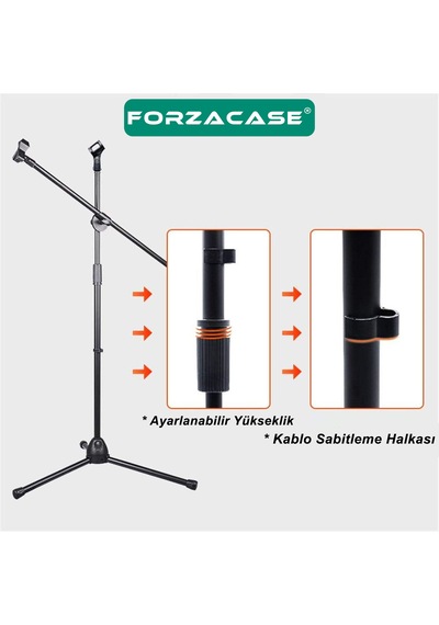 360 Döner Profesyonel Metal Mikrofon Standı 170 Cm - Fc1075