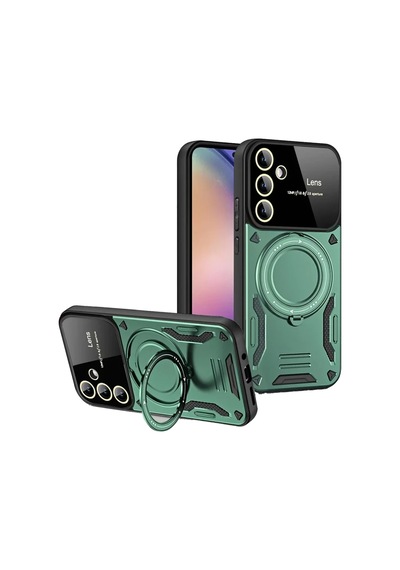 Samsung Uyumlu  Galaxy S24 Fe Kılıf Joy Lens Standlı Kapak - Koyu Yeşil 0.2M-Çok Renkli