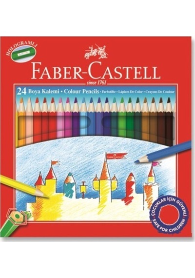 Faber Castell Faber-Castell Karton Kutu Kuru Boya Kalemi 24 Renk Tam Boy