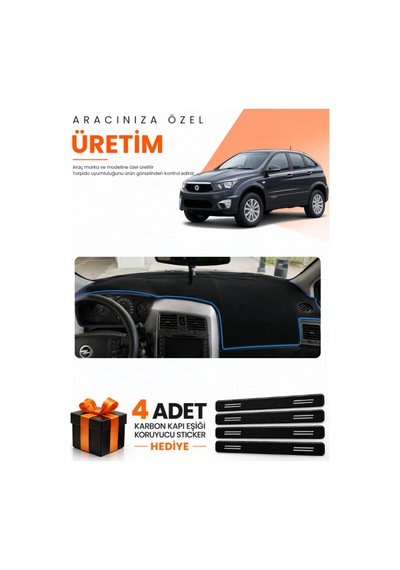 Ssangyong Nomad 2005-2012 Uyumlu Torpido Koruma Örtüsü Oto Kılıfı - Siyah Mavi
