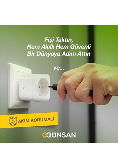 Günsan Wi-fi Kontrollü Akım Korumalı Akıllı Priz 16a Tuya & Smart Life Destekli 0