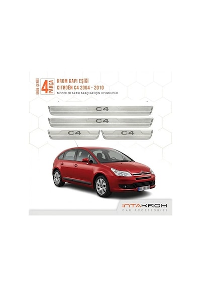 Citroen C4 2004-2010 Uyumlu Satine Krom Kapı Koruma Eşiği 4 Prç